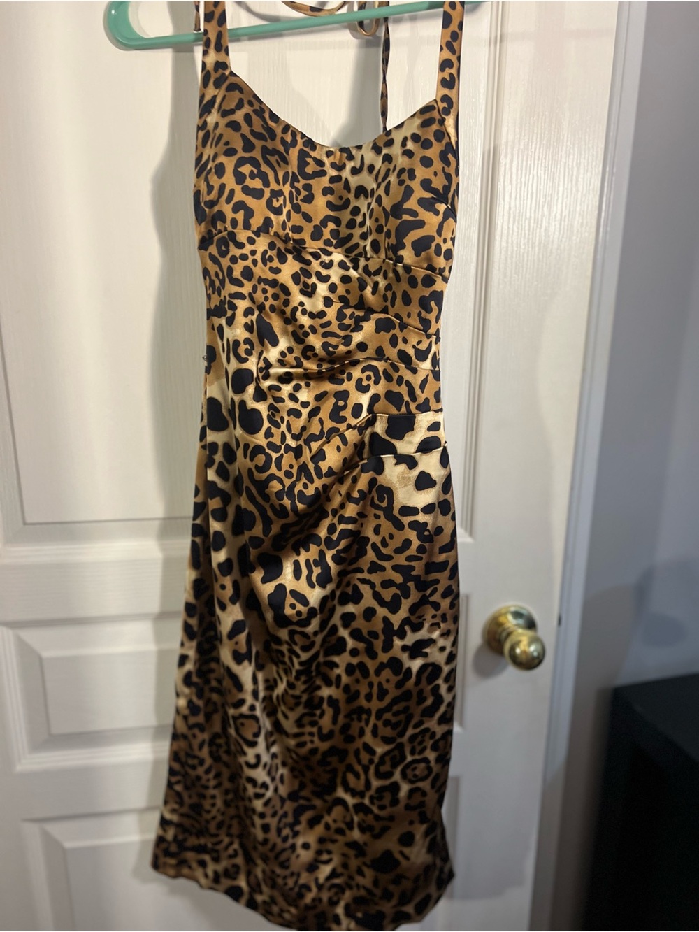 Cache Leopard-Print Midi Slip Dress in Brown and Black